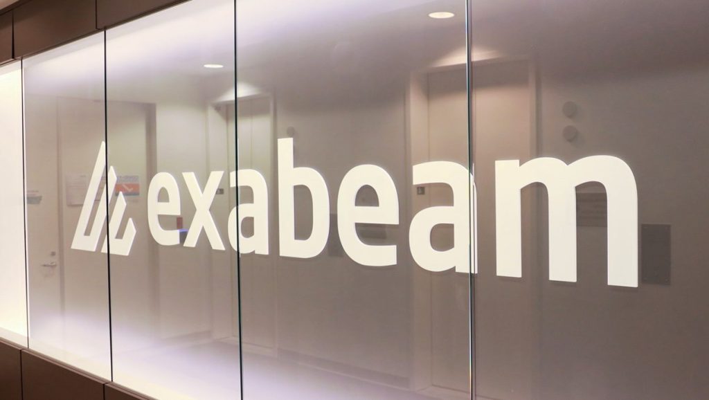 Exabeam logo on office wall