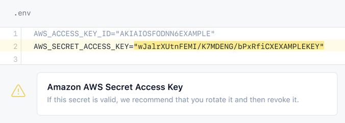 Screenshot showing that GitHub security scanning detected an AWS Secret Access Key in code